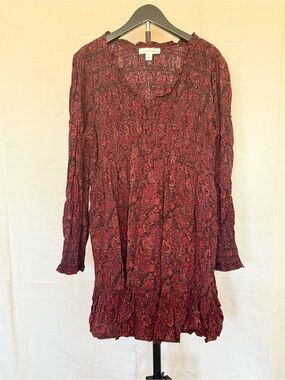 Treasure & Bond Burgundy Floral Long-Sleeve Boho Dress